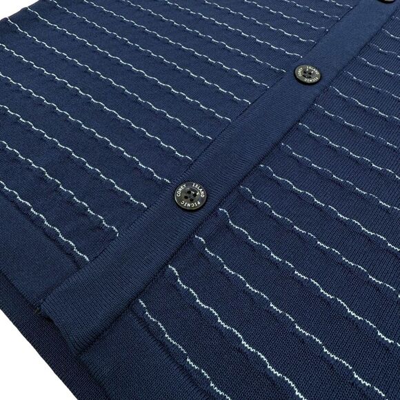 NWT Coney Island Picnic Men's Knit Striped Button Polo Shirt Blue Medium - Picture 4 of 10